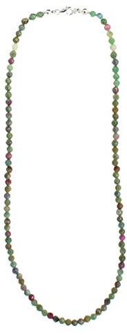 Budawi® Rubin-Zoisit Kette – Halskette aus echten facettierten Edelstein-Perlen ca. 45 cm mit 925er Sterling Silber Verschluss | Handgefertigtes Naturstein-Collier im Organzasäckchen