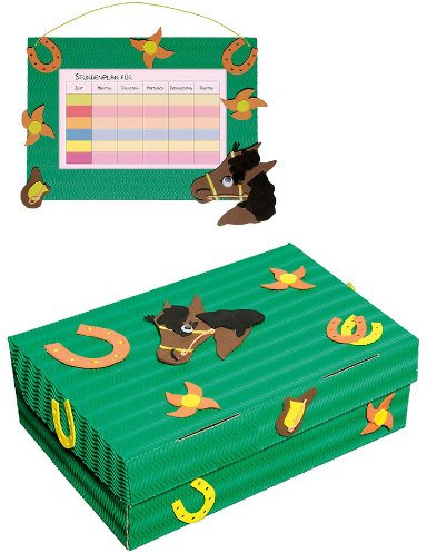 alles-meine.de GmbH 2 TLG. Set Bastelset Schulbox/Kreativbox + Stundenplan - Pferd Tiere Pferde - Schule Basteln Malbox für Kinder/Zeichenbox Schachtel/Spielzeugkiste/Box