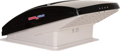 MAXXAIR Maxxfan Deluxe Vent, Fan and Vent Cover All in One - Powerful 4-Speed Reversible Fan with Thermostat, Built-in Rain Cover, Exhuast Air Only, Fits 14 x14 Roof Openings, Smoke (00-06401K)