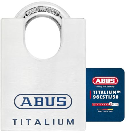 ABUS Titalium Vorhängeschloss 96CSTI/50 - leichter Schlosskörper aus massivem Spezial-Aluminium - mit integriertem Bügelschutz - ABUS-Sicherheitslevel 8 - Silber