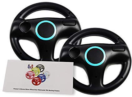 GH 2 Pack Wii Steering Wheel for Mario Kart 8 and Other Nintendo Remote Driving Games, Wii (U) Racing Wheel for Remote Plus Controller - Bomb Black (6 Colors Available)