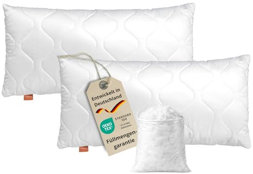 sleepling 191119 Lot de 2 Coussins Komfort 100, Oreiller décoratif, Coussin pour canapé, Lavable à 60 degrés, fabriqué en EU, Garantie de Remplissage, Garantie de Taille, 40 x 60 cm, Blanc