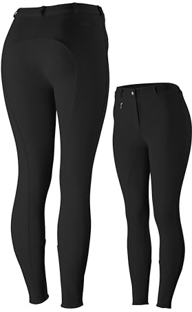 HORZE Active Women's Horse Riding Silicone Grip Full Seat Breeches | Midrise Waist with Front Pocket - Black - 26
