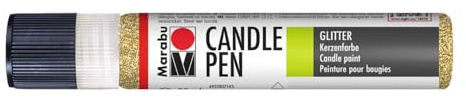 Marabu 18050009584 - Candle Pen Glitter Gold, Kerzenpen, cremig, weiche Wachsmalfarbe, auf Wasserbasis, lichtecht, geruchsneutral, wetterfest, kinderleichte Kerzendeko, 25 ml