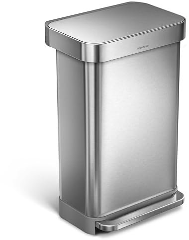 simplehuman CW2024 45L Rectangular Kitchen Pedal Bin with Liner Pocket, Silent Soft Close Lid, Strong Wide Pedal, Fingerprint-Proof, Brushed Stainless Steel, W 40.5cm x H 65.5cm x D 33.8cm