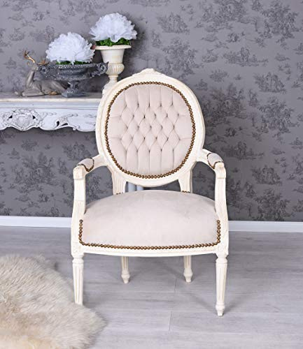 Romantischer Barock Sessel im Shabby Chic Vintage Stil Holz gepolstert cat519d18 Palazzo Exklusiv