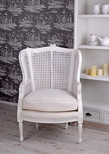 Ohrensessel „Marie Antoinette“ – Barock-Salon­Sessel mit geschnitztem Holzrahmen, gepolsterten Armlehnen & abnehmbarem Sitzkissen, H100×B72×T60 cm cat678b01 Palazzo Exklusiv