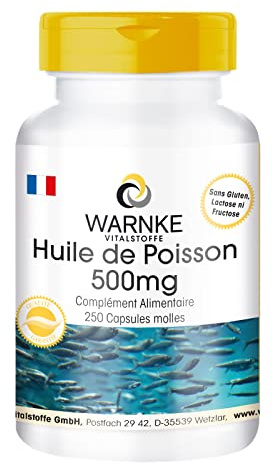 Fischöl Kapseln 500mg - 250 Kapseln - schluckfreundlich - Omega-3-Fettsäuren EPA + DHA - hochdosiert - Großpackung | Warnke Vitalstoffe - Deutsche Apothekenqualität