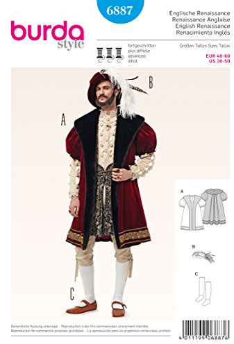 Burda Style Schnittmuster #6887 Karneval Kostüm Herren Historischer Mantel Gr. 46-60 Nählevel 4 (fortgeschritten)
