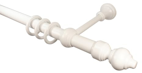 iso-design Gardinenstange weiß aus Metall (Gardinenstangenrohr) und Kunststoff (Halter, Endstücke, Gardinenringe) mit 28 mm Durchmesser, Vorhangstange mit Gardinenringen, 120 cm