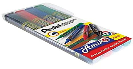 Pentel N850 Permanentmarkör, svart, blå, grön, röd, 4 stycken