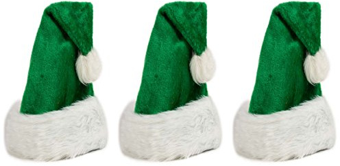 Ciffre 3 er Set Weihnachtsmütze Nikolausmütze Plüsch Rand Grün Weihnachtsfeier X58