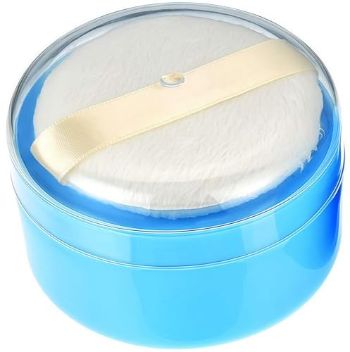 Lot de 1 Support portable Boîte de bébé bébé houppette en plastique Boîte Poudre de talc Étui Comestic maquillage étui avec éponge Puff (Bleu)
