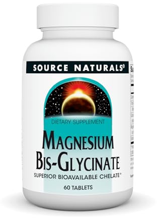 Source Naturals Magnesium Bis-Glycinate, Superior Bioavailable Chelate*, Chelated for Increased Absorption, 200 mg per Serving - 60 Tablets