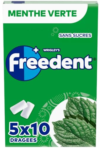 FREEDENT - Chewing Gum Sans Sucre - Goût Menthe Verte - 5 Paquets de 10 Dragées - 70g