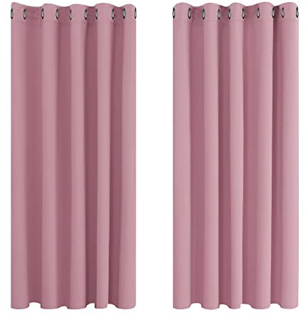 Deconovo Super Soft Window Treatment Thermal Insulated Blackout Curtains for Bedroom 66 x 54 Inch Pink 2 Panels