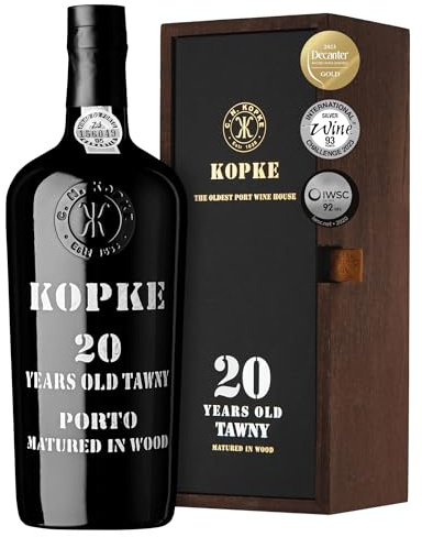 Kopke Porto Tawny 20 Ans – Vin de Porto Rouge Raffiné Vieilli en Fût de Chêne | Vin de Dessert Récompensé | Bouteille Élégante de 0,75L (20% Vol.) dans un Coffret Cadeau en Bois
