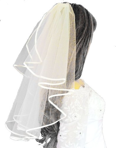 LadyMYP© 2lg edeler Brautschleier 30/50 cm mit Kamm und Satinkante, Weiß/Ivory (Ivory (Hellcreme))