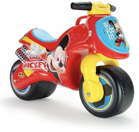 INJUSA - Ride-on Motorcykel Neox Mickey Mouse, för Barn från 18 Månader till 3 år, med Permanent Dekoration, Breda Plasthjul och Föräldrarnas Bärhandtag, Röd Färg