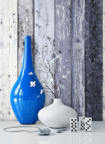Holz-Muster-Tapete Vlies Blau Edel | schöne edle Tapete im Holzwand-Design | moderne 3D Optik für Wohnzimmer, Schlafzimmer oder Küche inkl. Newroom-Tapezier-Profibroschüre mit super Tipps!
