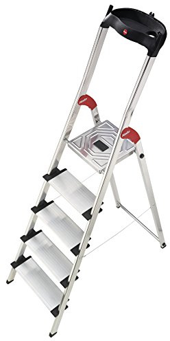 Hailo 5_8815-001 001-Escalera de Tijera de Aluminio Ancho XXL EasyClix (5 peldaños), Gris