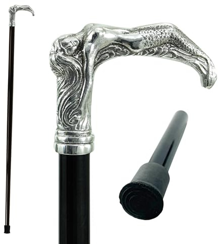 CAVAGNINI Bastone da Passeggio Sirena Donna Pesce Personalizzato Nome Inciso | Maniglia Peltro Puro Lucido | Made in Italy Artigianale | Regalo Lusso Pensionamento Matrimonio Nonna Mamma