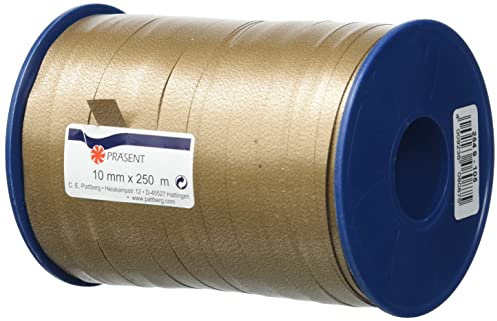 PRÄSENT PATTBERG Geschenkband taupe, 250 Meter Ringelband 10 mm zum Basteln, Dekorieren & Verpacken von Geschenken zu jedem Anlass, 2549-105, 250-m-Spule 10 mm