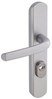Vachette Set de Poignée de Porte sur Plaque Sécumax - Version Clé I, Entraxe 195 mm - Pose Facile - en Aluminium - Protecteur de Cylindre Inox Ajustable de 5 mm - Anodisé Argent - Garantie 10 Ans | Poignée de porte d'entrée blindée - Secumax - Vachette - Gris argent - Clé I - 195 mm