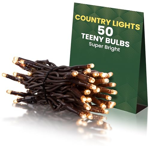 Teeny Lights 50Ct Brown - Warm Mini Bulbs with Brown Cord - Indoor/Outdoor Water-Resistant Farmhouse String Lights for Patio, Wedding, Home Decor, Rustic Christmas