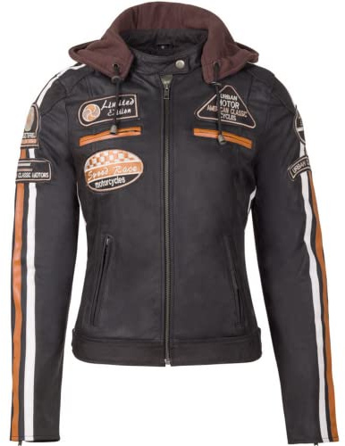 URBAN 5884 Motorradjacke Damen Mit Protektoren, Damenjacke aus Lammleder, Protektoren für Rücken, Schultern und Ellenbogen