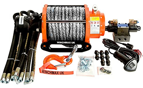 Winchmax 20000 lb / 9072 kg Original orangefarbene hydraulische Winde. 25m x 13mm Dyneema-Seil. Kabelverschraubung. Wettkampfhaken. Komplettes Kontrollsystem.
