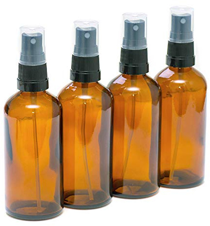 PACK of 4-100ml AMBER GLASS Bottles with Black ATOMISER Sprays. Essential Oil/Aromatherapy Use