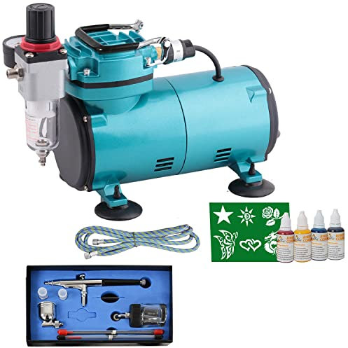PROFI AIRBRUSH ULTIMATE SET I dans ce KIT AEROPGRAPHE vous obtenez 6 models de tatouage + avec 4 COULEURS + AIRBRUSH COMPRESSEUR PISTOLET AÉROGRAPHE UNIVERSEL A DOUBLE ACTION pour Airbrush Nailar