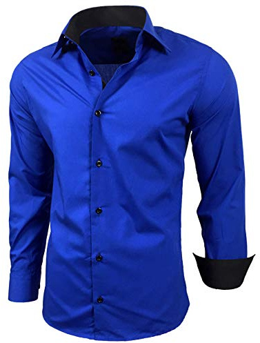 Baxboy - Camisa de manga larga para hombre, de corte ajustado, fácil de planchar, para trajes, trabajo, bodas, tiempo libre, R-44 Sax S