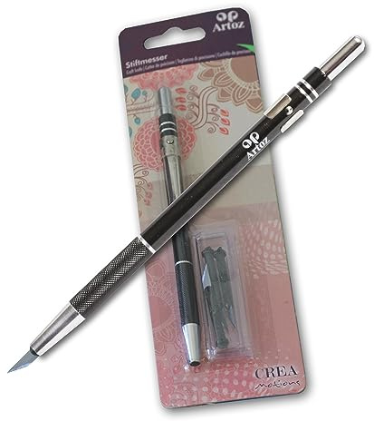 Artoz Stiftmesser, schwarz - Bastelmesser mit 3 Ersatzklingen im Kugelschreiber Format - ideal für Papierbasteln und Modellbau