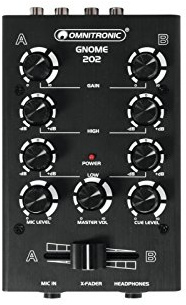 OMNITRONIC GNOME-202 Mini-Mixer schwarz | 2-Kanal-DJ-Mixer im Miniaturformat | Extrem leichter und kompakter DJ-Mixer | Metallgehäuse