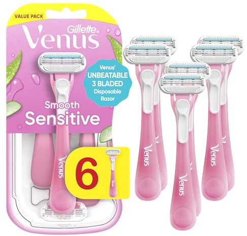 Gillette Venus Sensitive Disposable Razors, Pink, 6 count