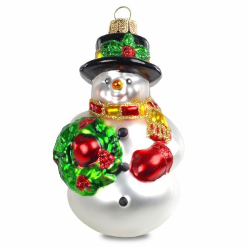 SIKORA Schneemann mit Kranz besondere Weihnachtskugel Glas Christbaumschmuck Deko Figur Weihnachten Anhänger Ornament - Trend Line - BS190