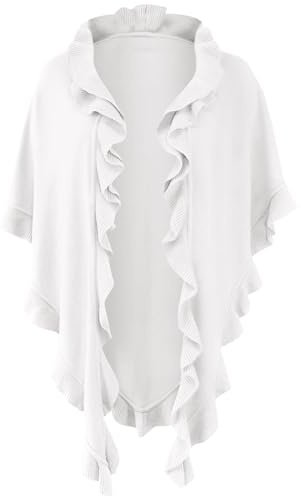 Poncho Cape Trachtentuch Umhang Stola Schultertuch Trachten-Tuch Damen Strickponcho Tracht Strick Trachtenponcho gestrickt Überwurf Volants Rüschen Schal Cashmink