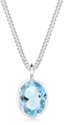 Elli Damen-Kette mit Anhänger Basic Edelsteinkette 925 Silber Topas Brillantschliff blau - 0103291115