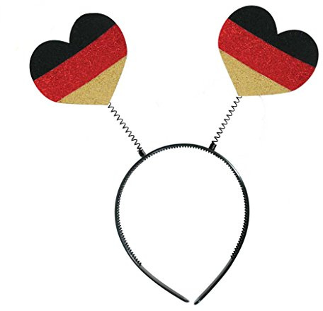 KarnevalsTeufel Deutschland Wackel Herz Haarreif Schwarz-Rot-Gold | Deutschland Haarreif mit Wackelherzen in Schwarz-Rot-Gold für EM, WM, Public Viewing und Fanpartys.