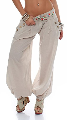 Malito Dampumpbyxor i vanliga färger | lätta tygbyxor | superfritidsbyxor för stranden | haremsbyxor – avslappnade 3417, Beige, 34 SE/40 SE