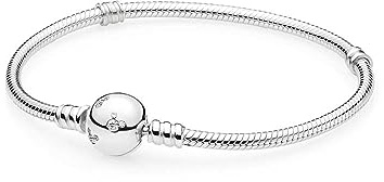 PANDORA Disney, Moments Sparkling Mickey Mouse & Snake Chain Schlangen Armband aus Sterling Silber mit Zirkonia Steinchen - Kompatibel Moments Armbänder - Größe 19