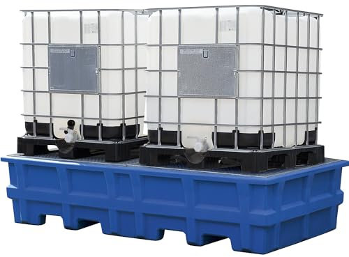 asecos | PE-Auffangwanne für Tankcontainer IBC/KTC | Auffangvolumen 1000 l | für 2 Container | mit verzinktem Gitterrost