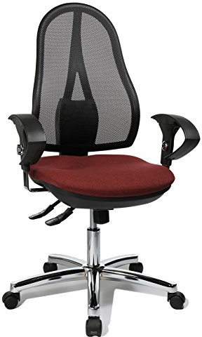 Topstar Open Point SY Deluxe, ergonomischer Syncro-Bandscheiben-Drehstuhl, Bürostuhl, Schreibtischstuhl, inkl. Armlehnen (höhenverstellbar), Stoff, bordeaux rot | Made in Germany | Ergonomisch | Geprüfte Sicherheit durch GS-Intertek