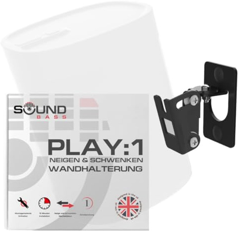 Sound bass Play 1 Wandhalterung Schwarz, Dreh- & Neigbar | Kompatibel nur mit Sonos Play:1, Verstellbarer Dreh- & Neigungsmechanismus, inkl. Befestigungsmaterial