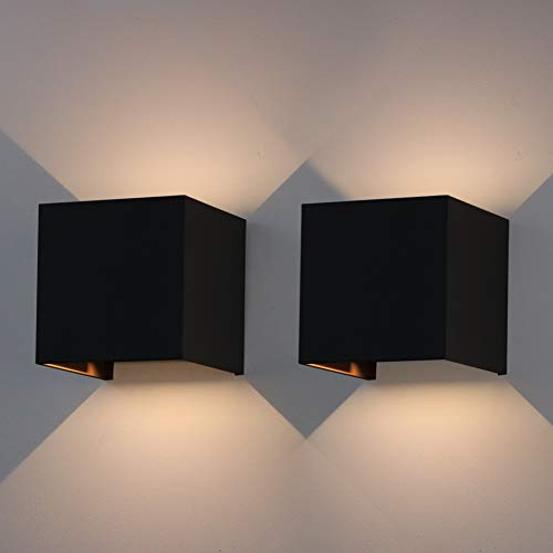 Klighten 2-Pack LED Aussenlampe 7W Wandlampe Außen Auf und ab Einstellbarer Lichtstrahl 3000K Warmweiß Außenwandleuchte IP65 Wasserdichte Wandleuchten (Schwarz)