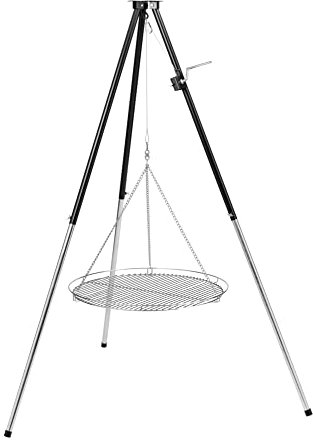 HeRo24 Griglia a tre gambe con manovella e griglia cromata 70 cm con custodia