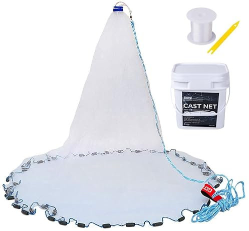 Goture American Fishing Cast Net,Casting Nets Freshwater Saltwater for Bait Fish Shrimp Trap 3ft/4ft/6ft/7ft/8ft/10ft/12ft Radius 1/4 3/8 inch Mesh Size,Throw Fishing Castnet with Needle Shuttle