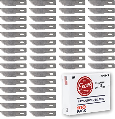 Excel Blades 100 PCS Craft Knife Blade Refill, #22 High Carbon Steel Curved Hobby Knife Blades Replacement - For Precision Cutting, Professional, Hobby, And Art Crafts